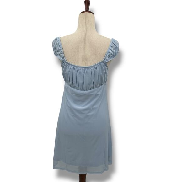 NEW Hippie Rose LIght Blue Coquette Mini Dress Size Large Y2K Babydoll Empire - Picture 6 of 9